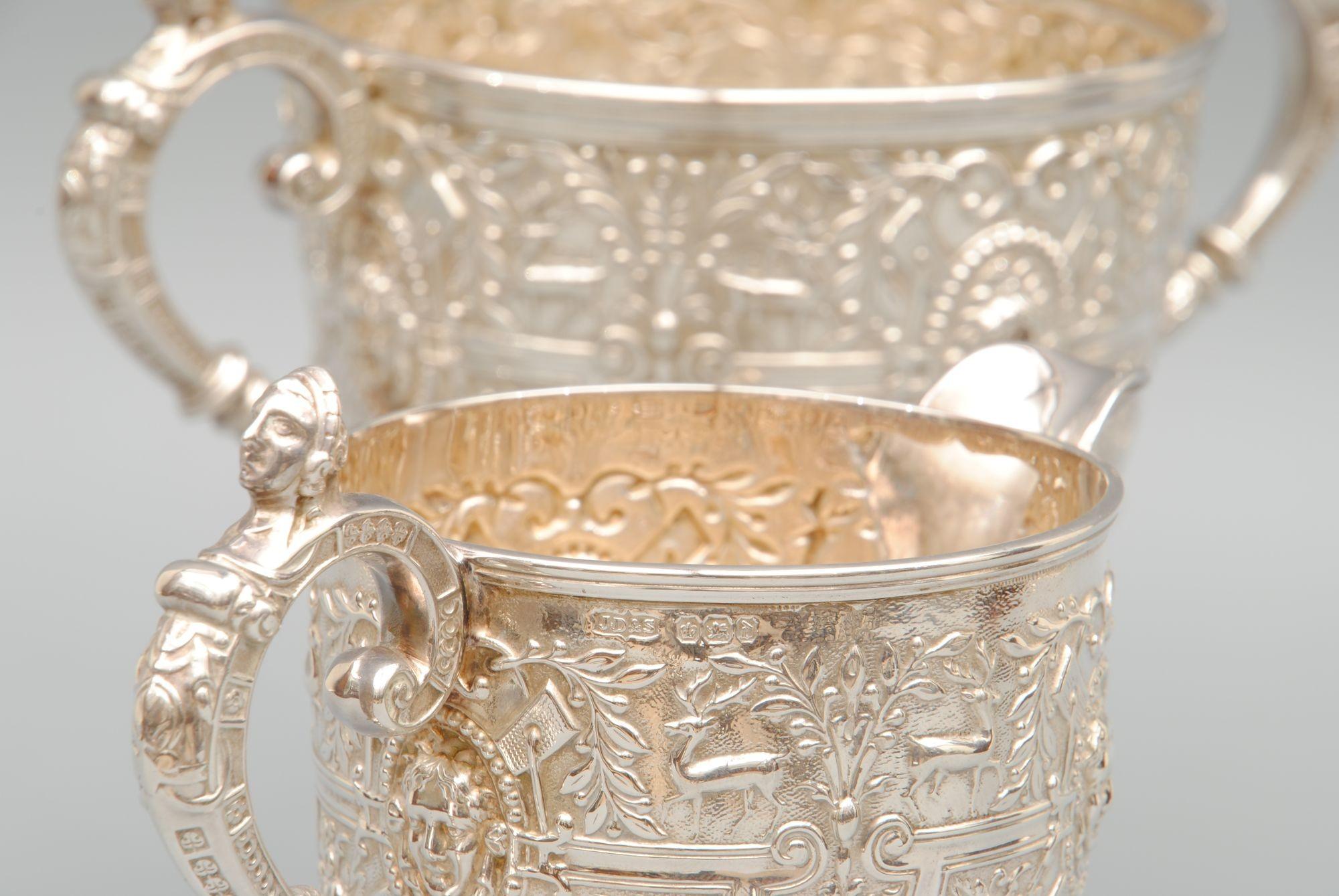 Victorian 4 Piece Cellini Pattern Silver Tea Sevice For Sale 3