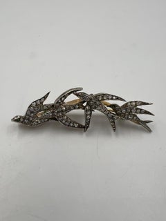 Victorian Diamond 4 Swallow Bird Silver On Gold Brooch Circa 1890