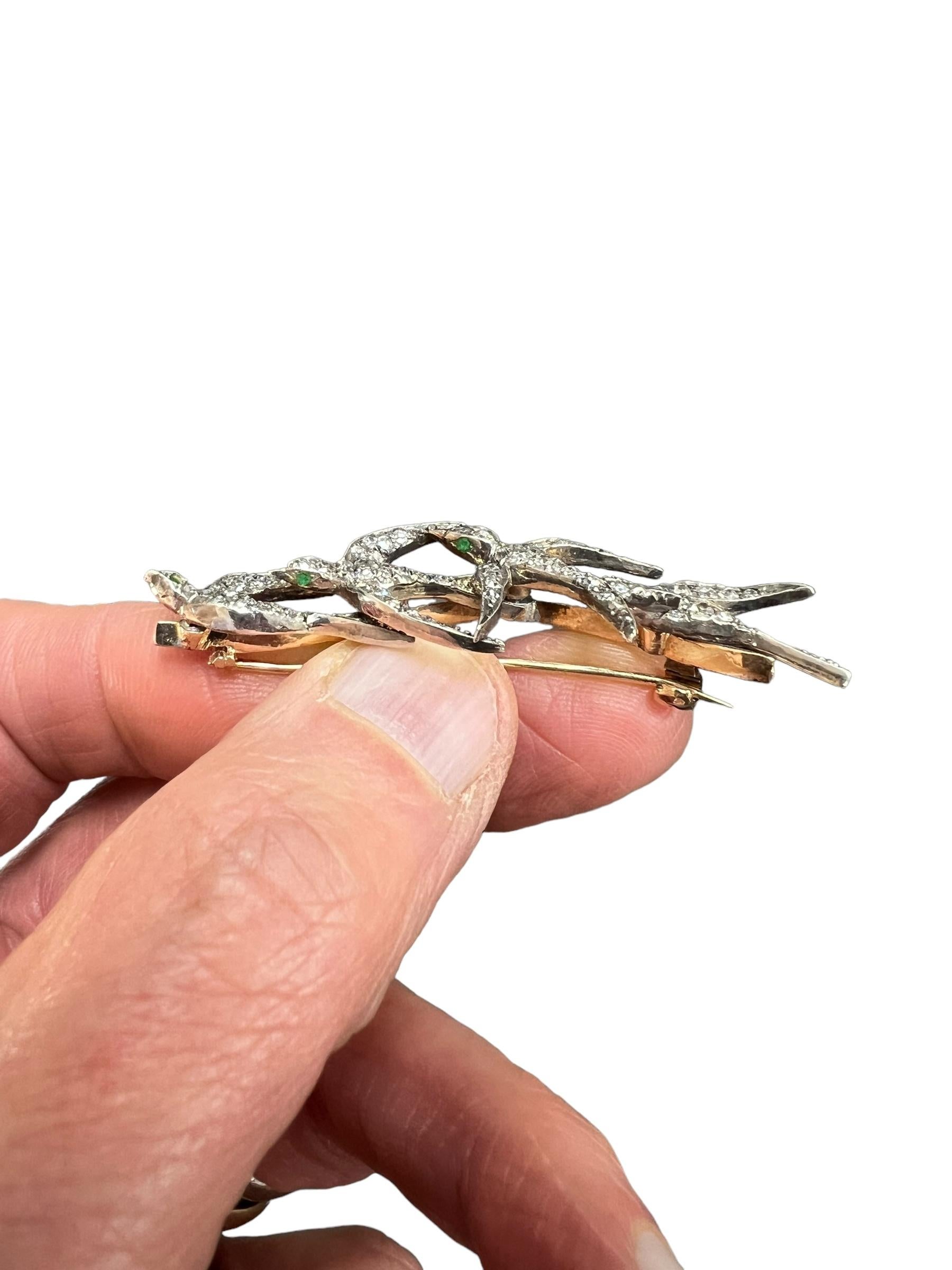 Taglio singolo Spilla vittoriana con diamante a 4 rondini in argento e oro, circa 1890 in vendita