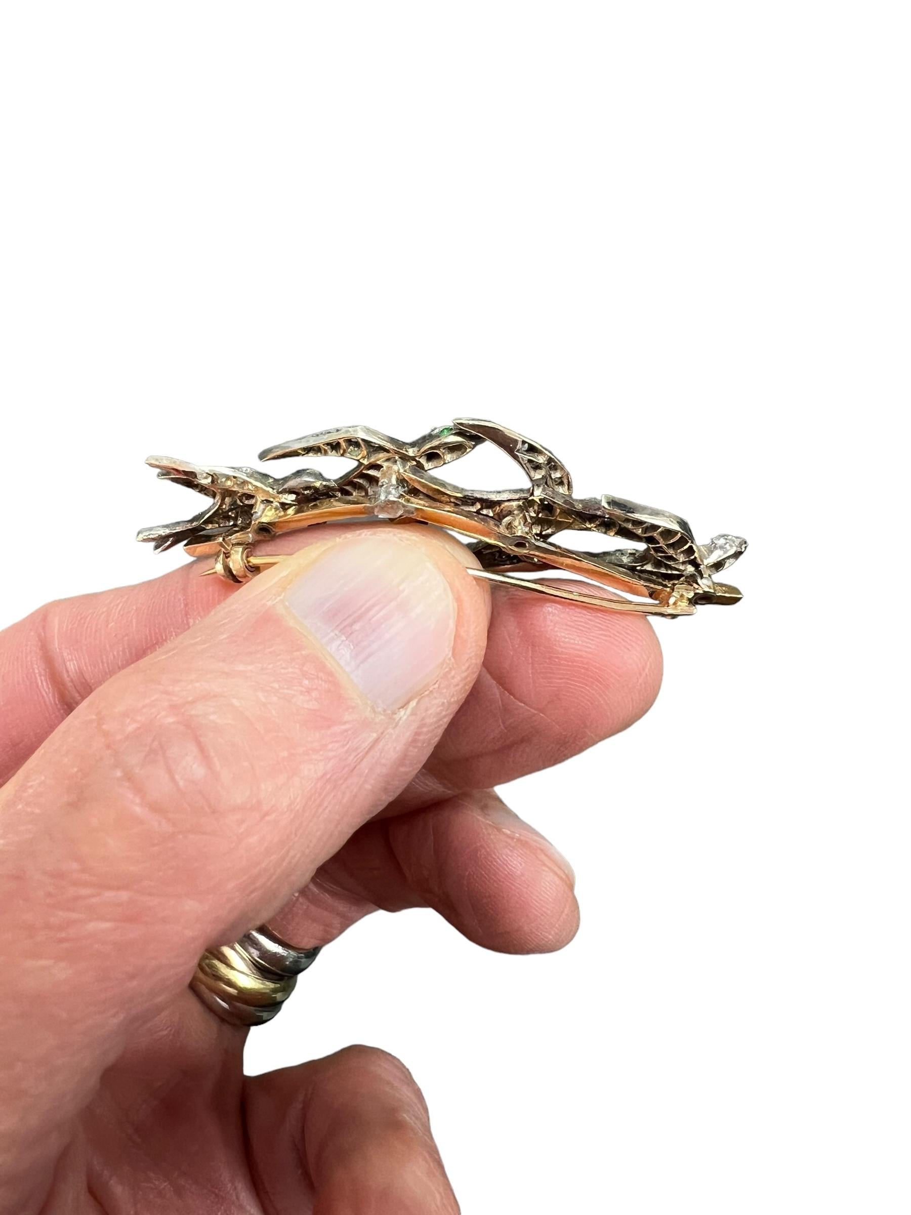 da uomo o donna Spilla vittoriana con diamante a 4 rondini in argento e oro, circa 1890 in vendita