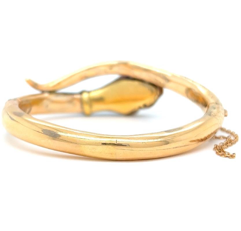 Victorian 4.00 Carats Diamonds Emerald 14 Karat Yellow Gold Snake Bracelet 1