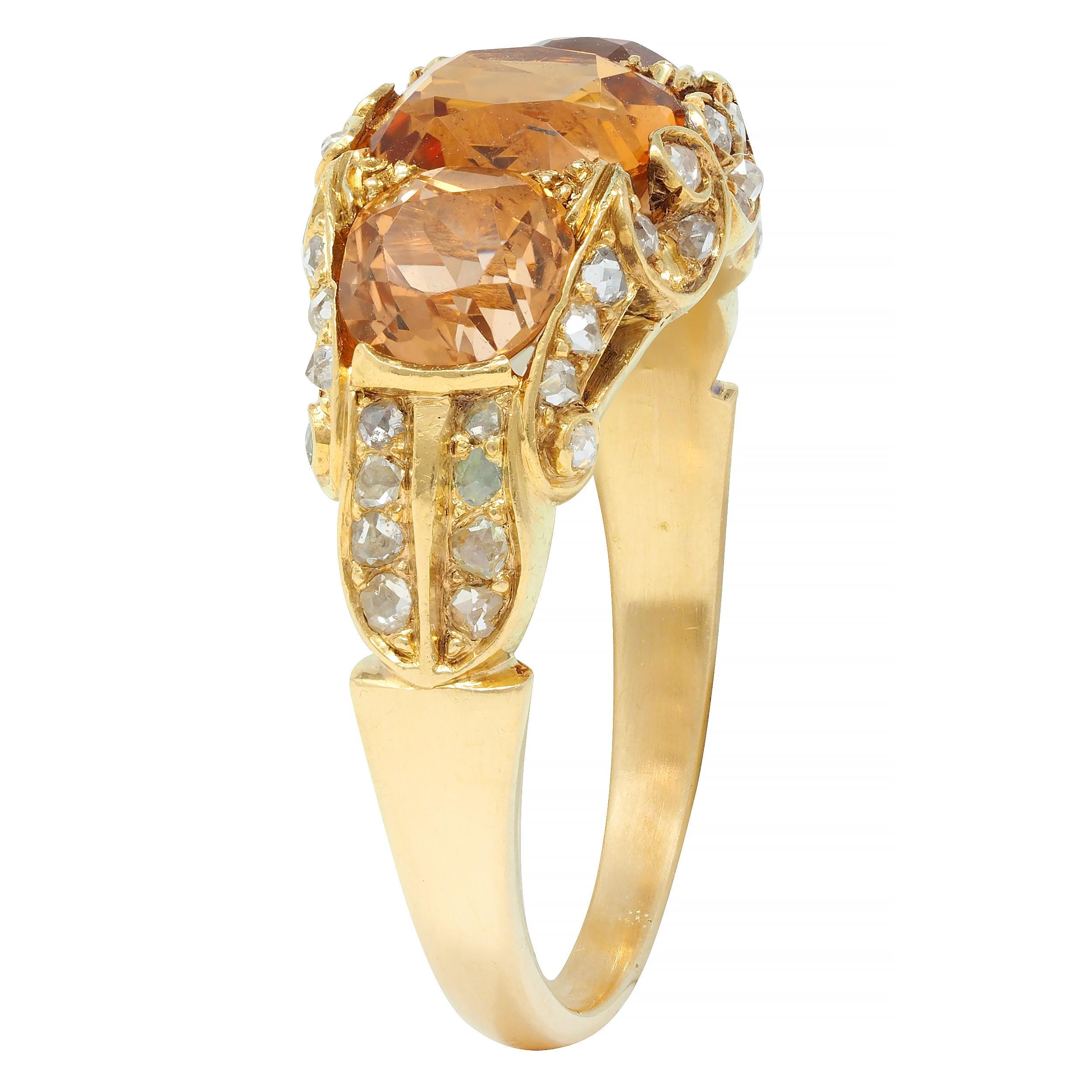 Antiker viktorianischer Ring mit drei Steinen, 4,00 Karat Topas Diamant 18 Karat Gold Schnörkel 4