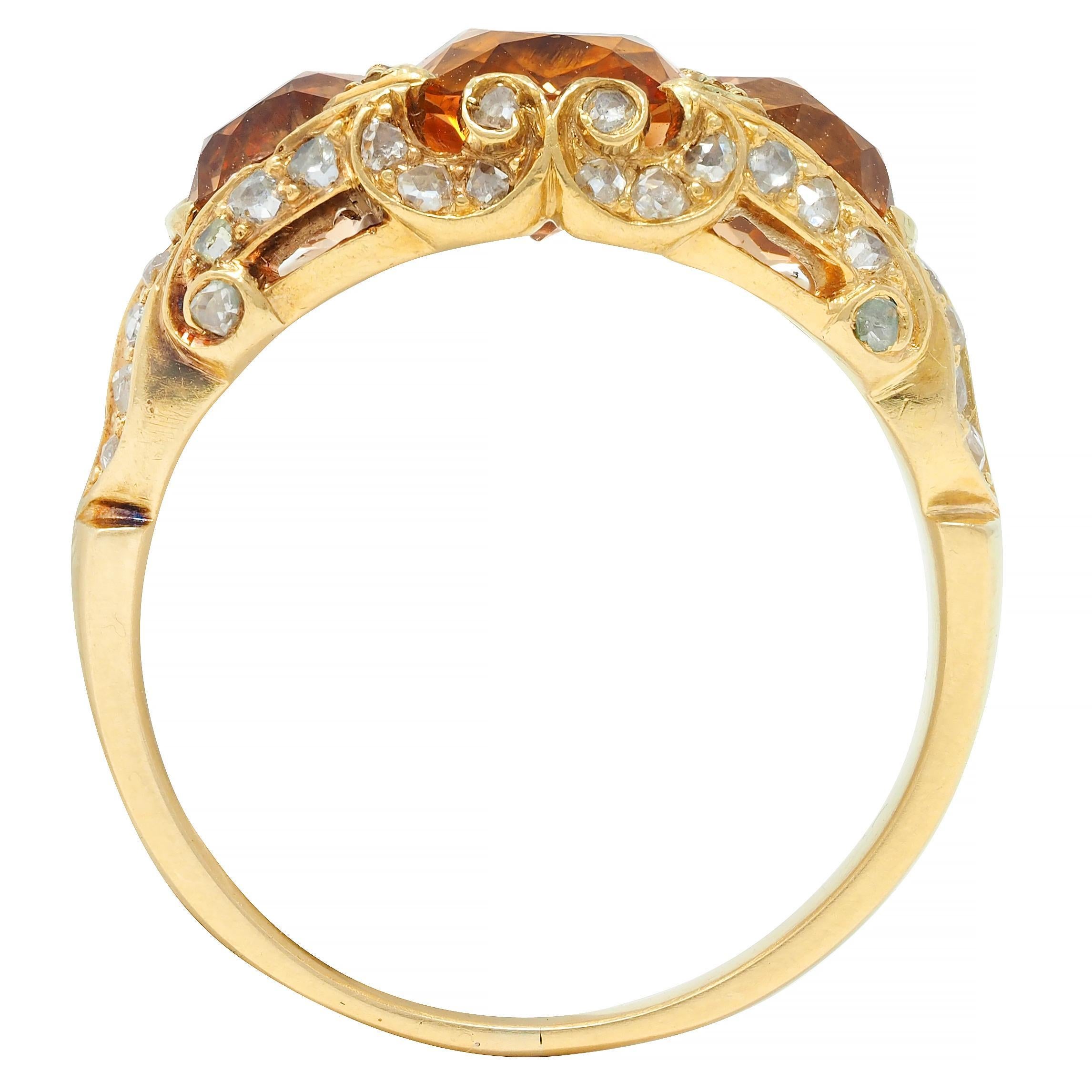 Victorian 4.00 CTW Topaz Diamond 18 Karat Gold Scroll Antique Three Stone Ring 6