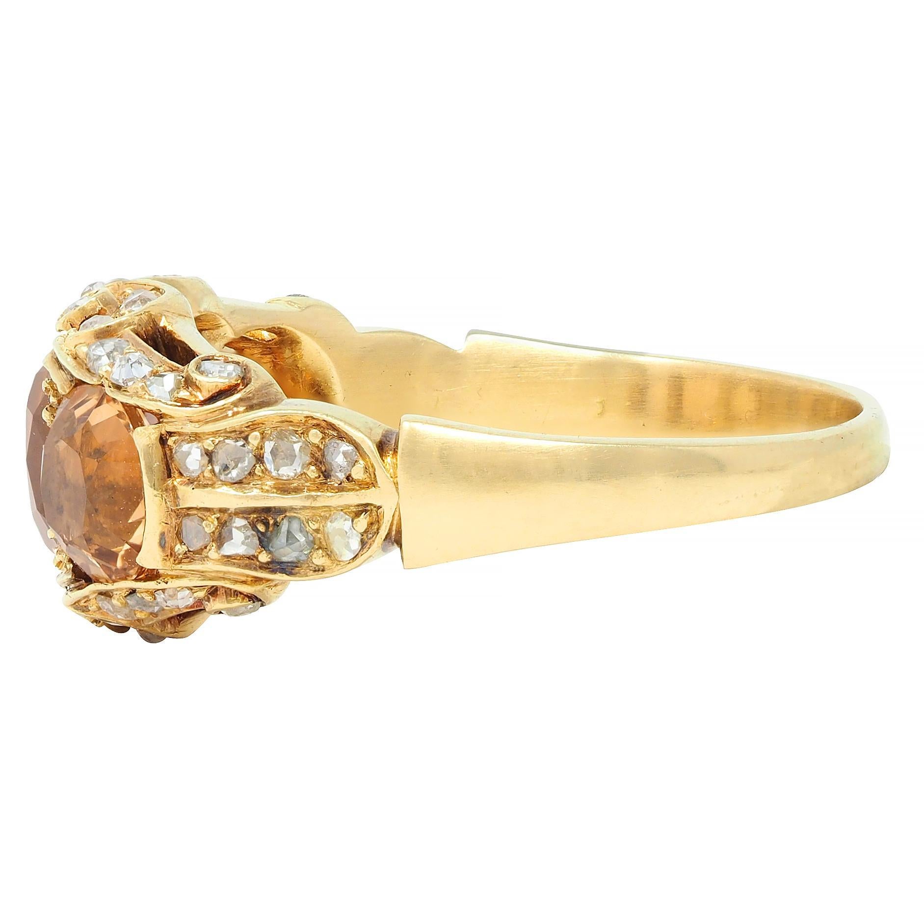 Antiker viktorianischer Ring mit drei Steinen, 4,00 Karat Topas Diamant 18 Karat Gold Schnörkel für Damen oder Herren