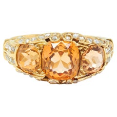 Antiker viktorianischer Ring mit drei Steinen, 4,00 Karat Topas Diamant 18 Karat Gold Schnörkel