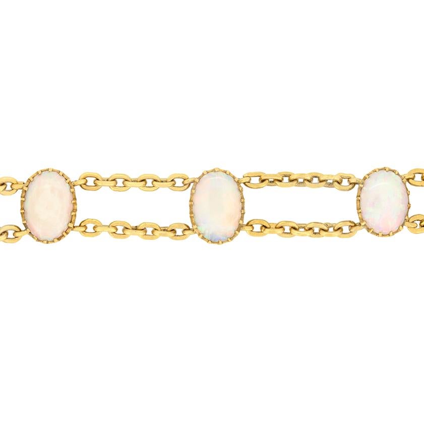 Oval Cut Victorian 4.00ct Opal Bracelet, c.1880s For Sale