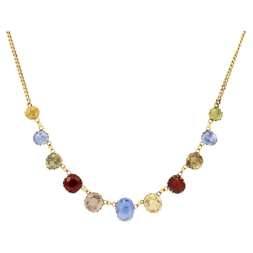 Stunning Victorian Garnet Diamond Gold Necklace For Sale at 1stDibs