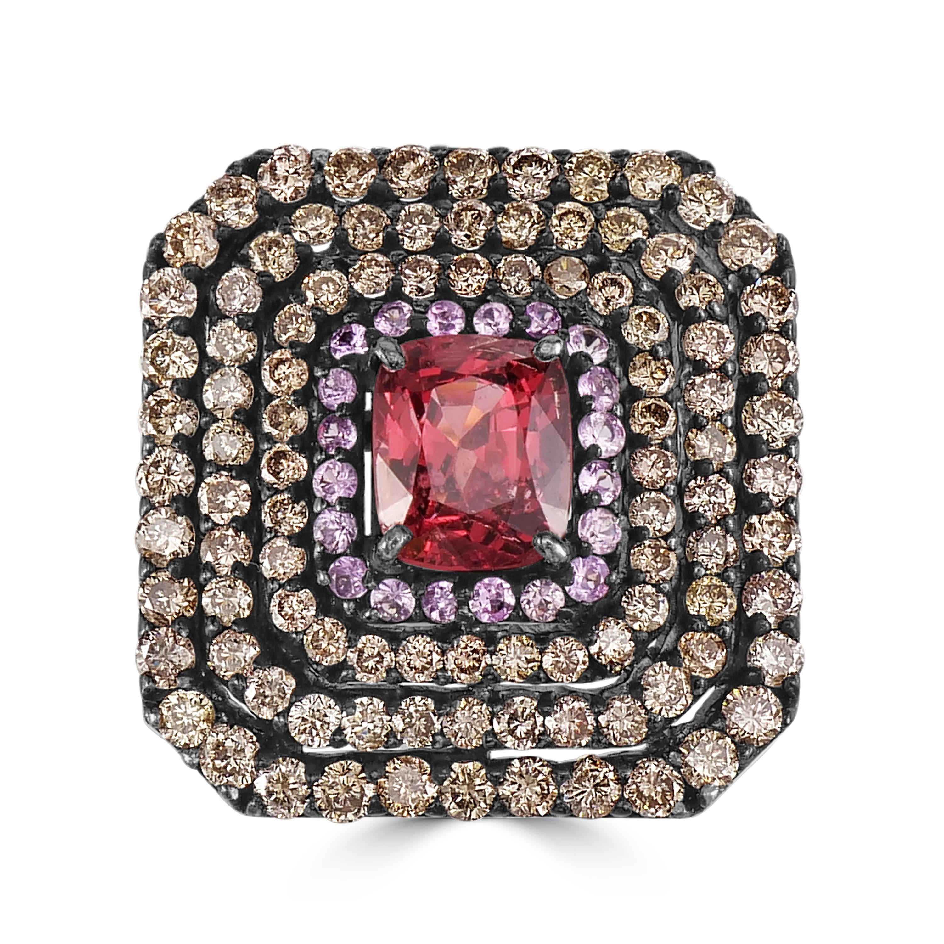 Victorian 4.1 Cttw. Tourmaline, Pink Sapphire and Diamond Split Shank Ring  In New Condition For Sale In New York, NY