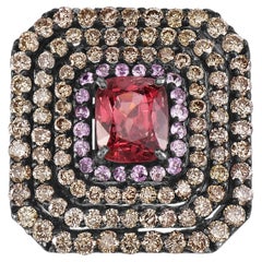 Victorian 4.1 Cttw. Tourmaline, Pink Sapphire and Diamond Split Shank Ring 