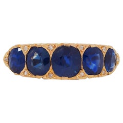 Victorian 4.10 CTW No Heat Sapphire Diamond 18 Karat Gold Antique Band Ring GIA