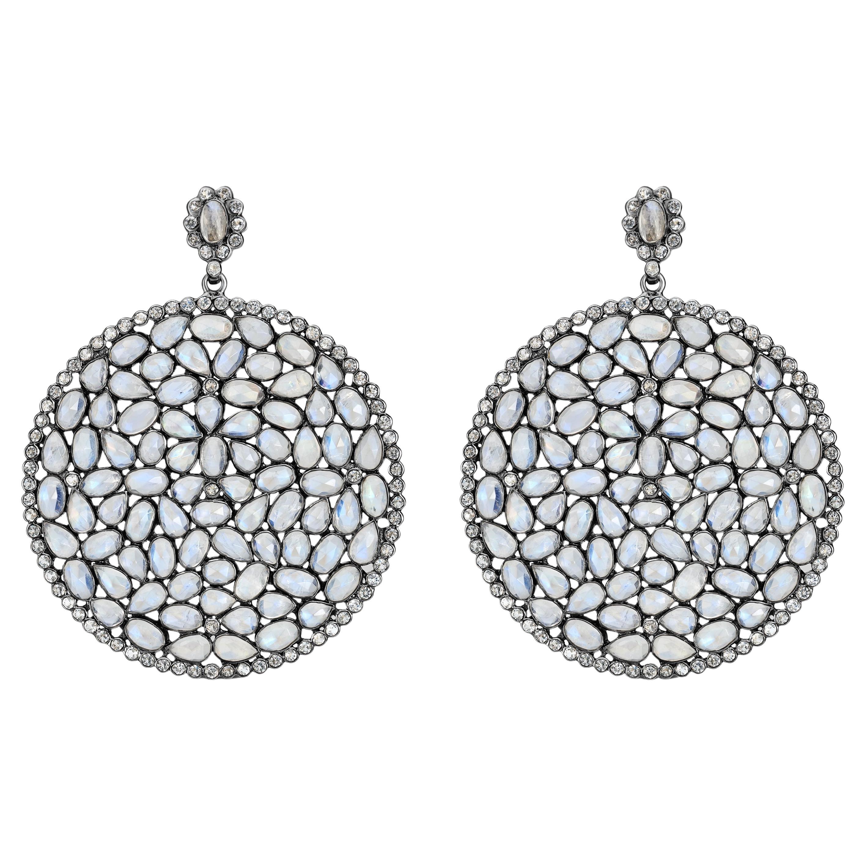 Victorian 41.03 Cttw Natural Moonstone and White Topaz Earrings