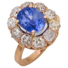 Bague victorienne de 4,25 carats en saphir de Ceylan et diamant en or rose 18 carats