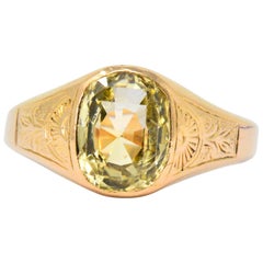 Victorian 4.25 Carat Yellow Sapphire 18 Karat Rose Gold Ring