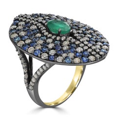 Victorian 4.3 Cttw. Natural Emerald, Sapphire and Diamond Ring Size 7 In 18K/SS