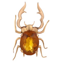 Victorian 4.40 carat citrine 18k yellow gold stag beetle brooch