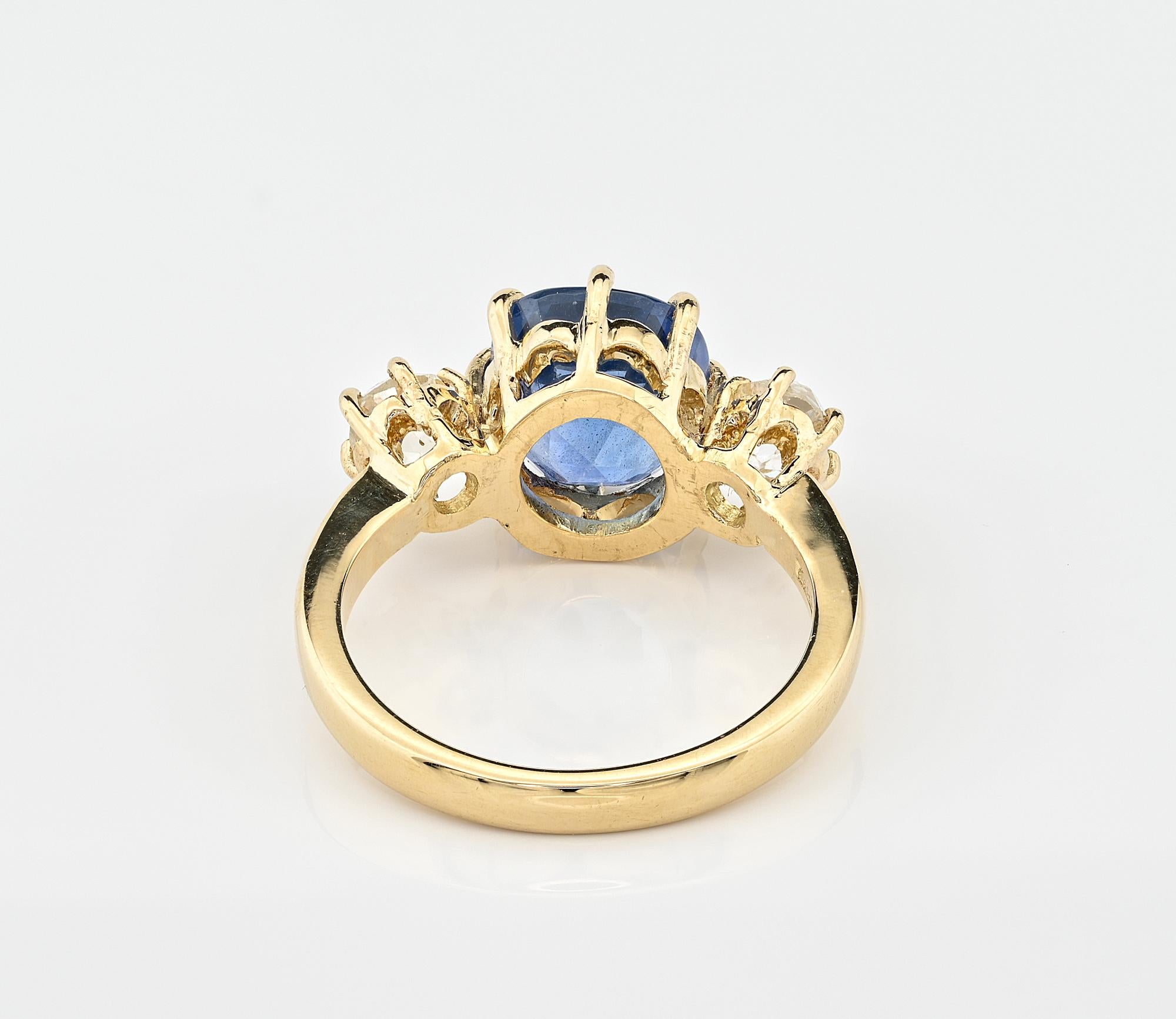Victorian 4.45 Ct Natural No Heat Ceylon Sapphire 1.15 Ct Diamond Trilogy Ring For Sale 3