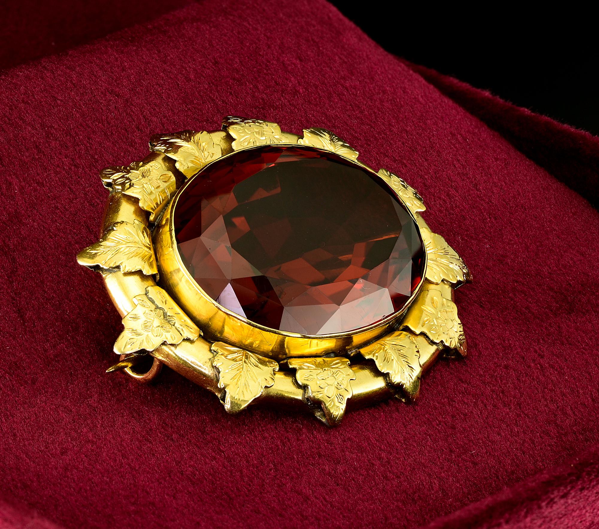 Taglio ovale Spilla vittoriana da 44,50 ct Madeira Citrino 18 KT