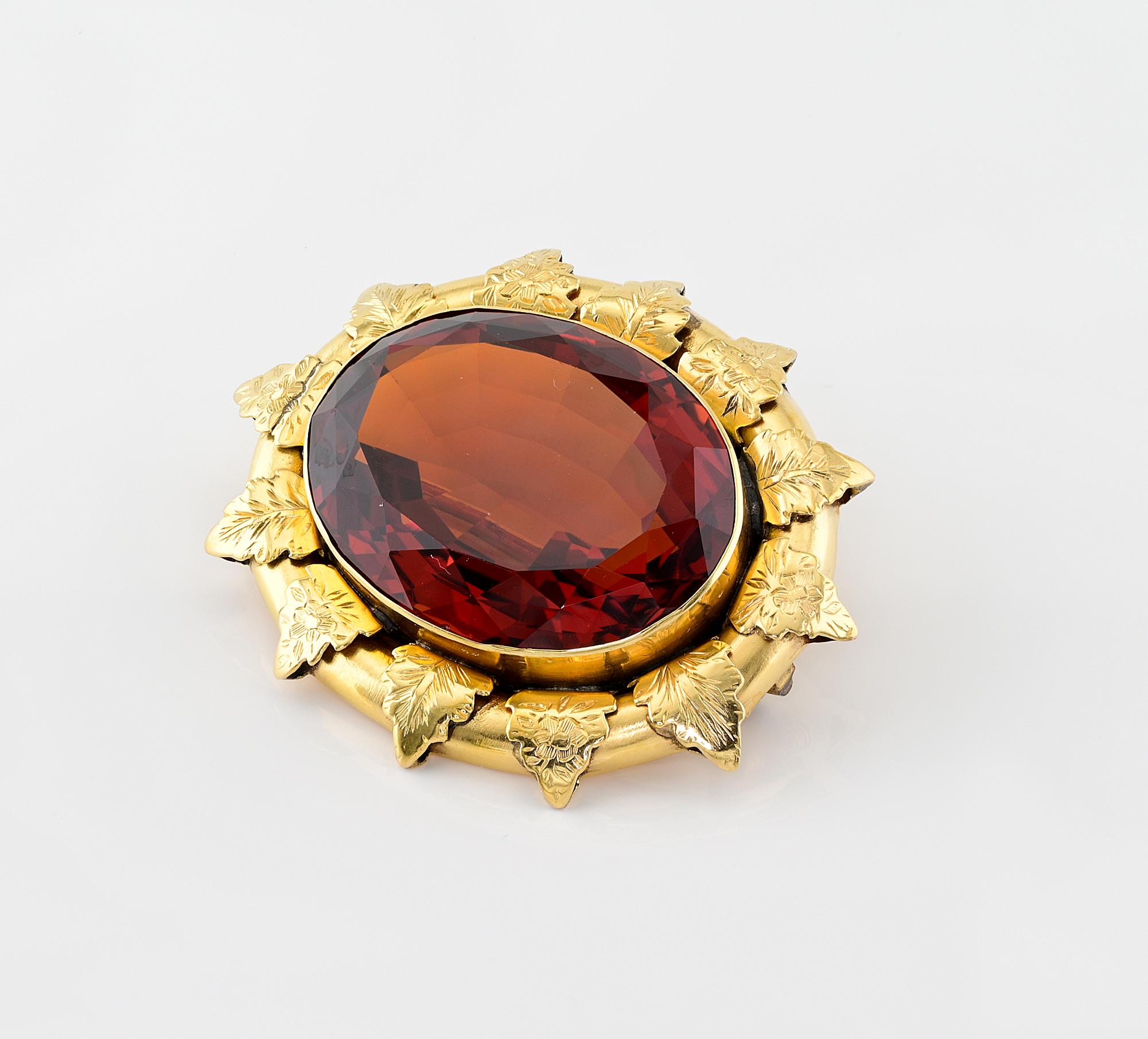 Spilla vittoriana da 44,50 ct Madeira Citrino 18 KT In condizioni buone a Napoli, IT