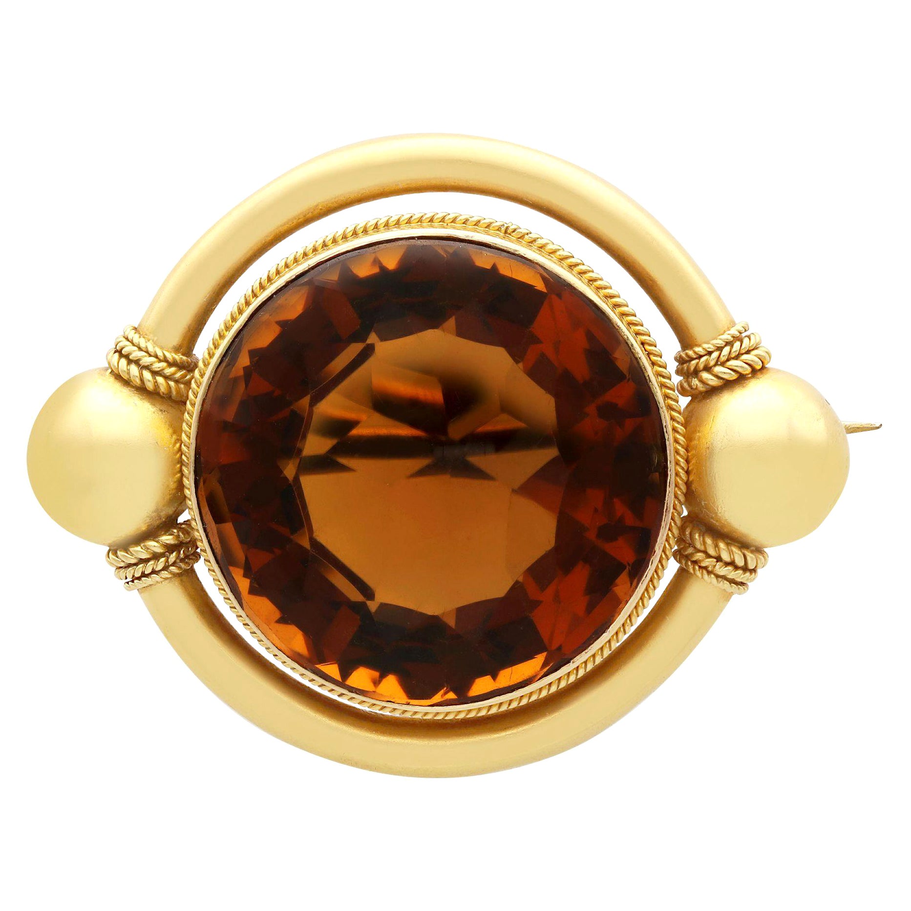 Victorian 44.68 Carat Smoky Quartz and Yellow Gold Brooch For Sale