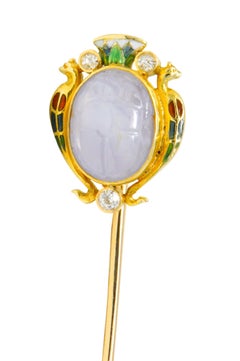 Victorian 4.47 Carat Star Sapphire Diamond Enamel 14 Karat Gold Scarab Stickpin
