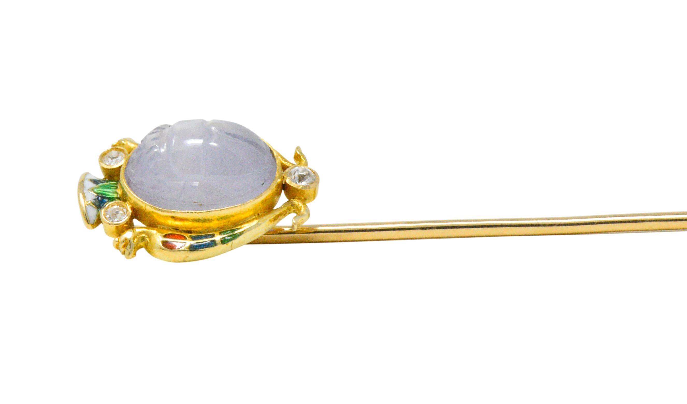 Women's or Men's Victorian 4.47 Carat Star Sapphire Diamond Enamel 14 Karat Gold Scarab Stickpin