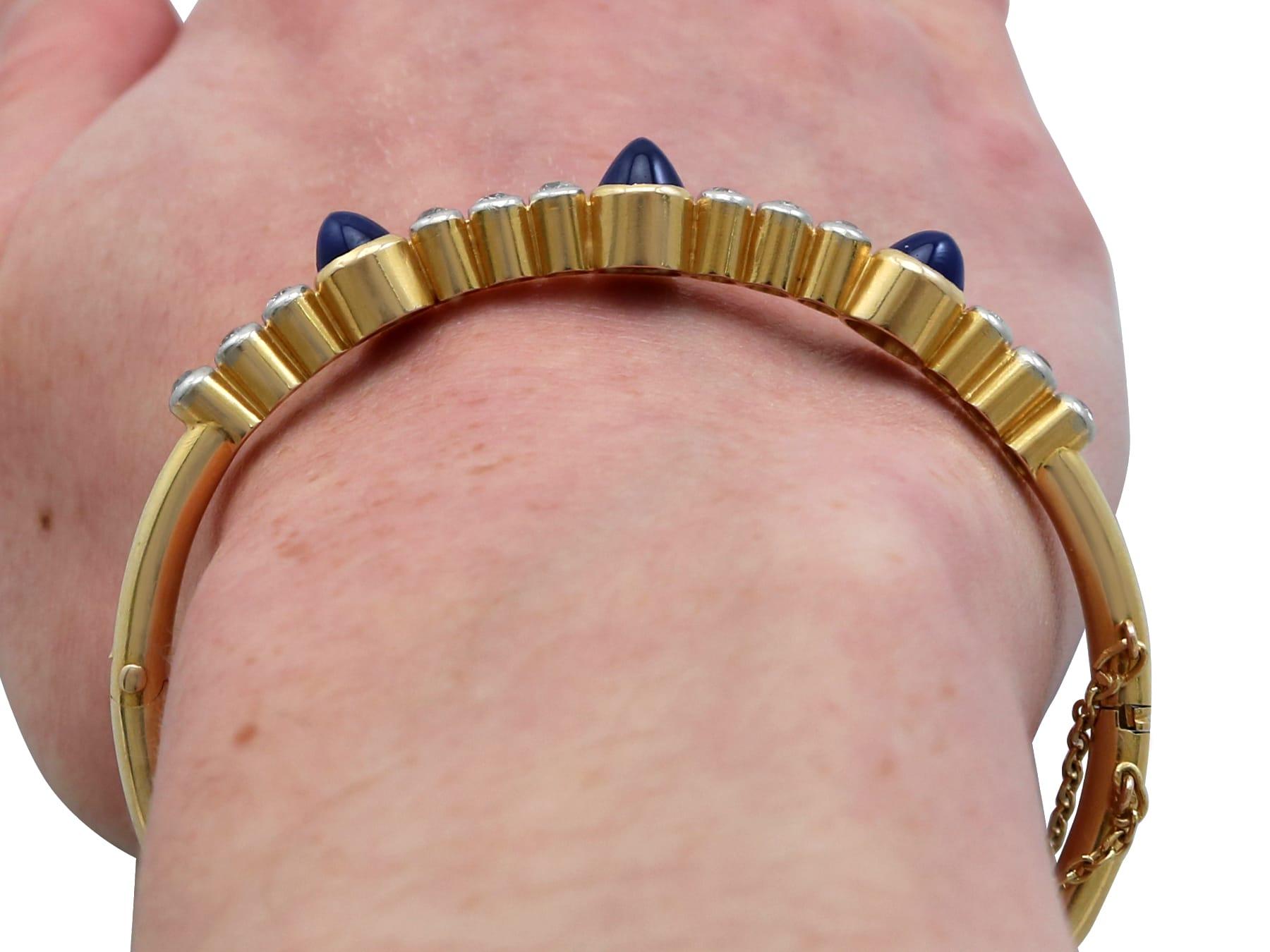 Victorian 4.48 Carat Sapphire 1.20 Carat Diamond Yellow Gold Bangle For Sale 7