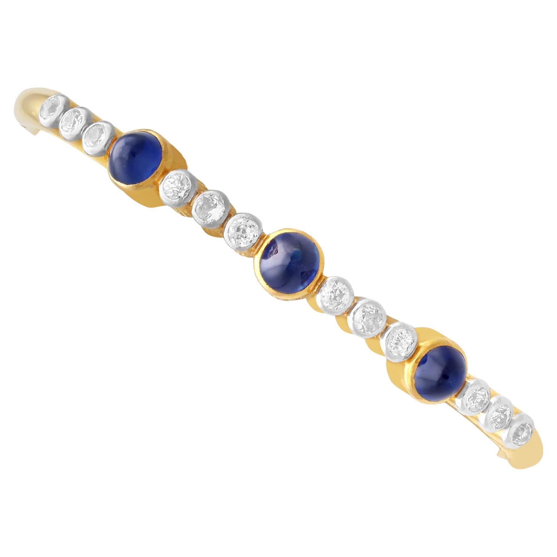 Bracelet jonc victorien en or jaune avec saphir 4,48 carats et diamants 1,20 carat