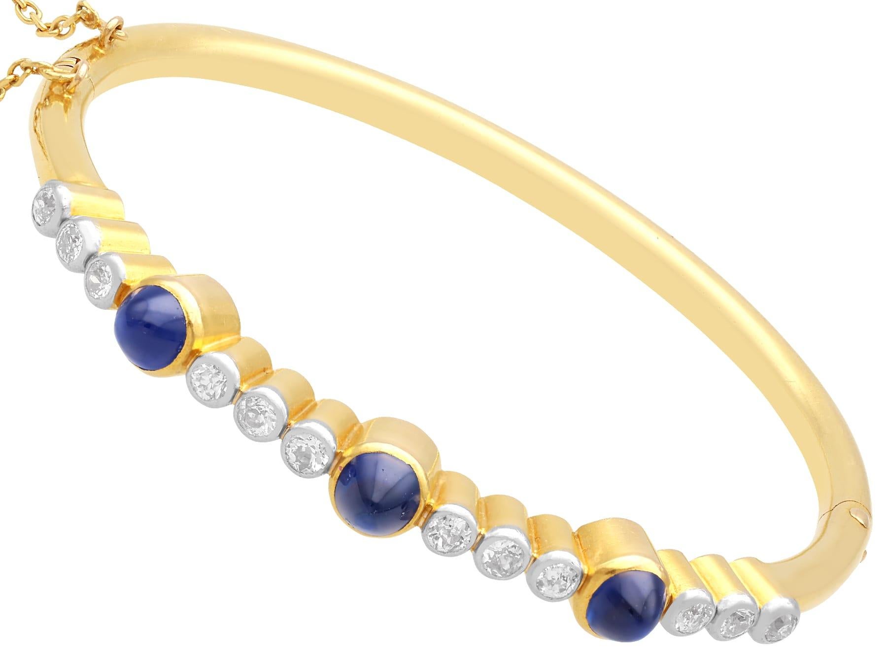 Women's Victorian 4.48 Carat Sapphire 1.20 Carat Diamond Yellow Gold Bangle For Sale