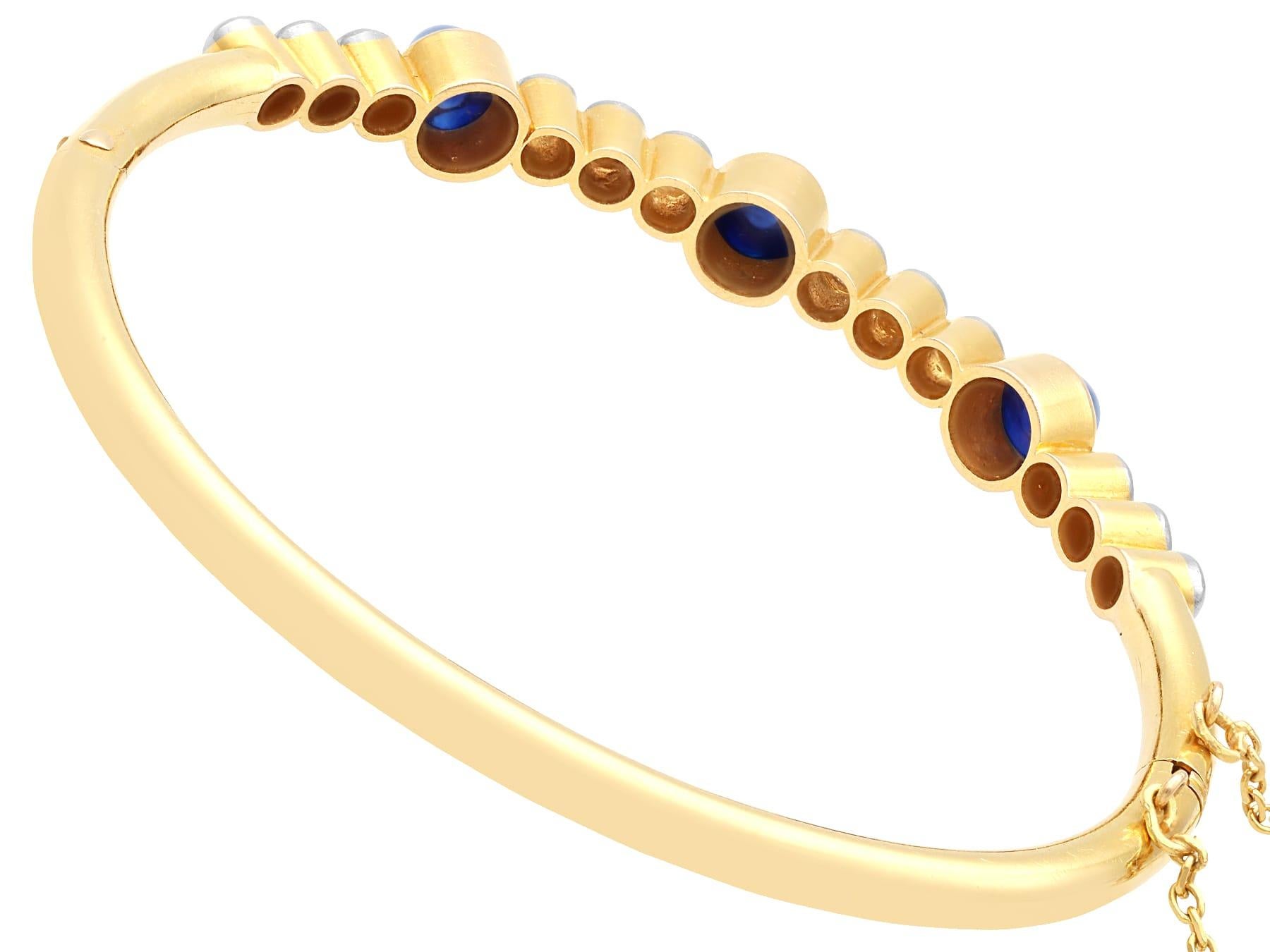 Victorian 4.48 Carat Sapphire 1.20 Carat Diamond Yellow Gold Bangle For Sale 1