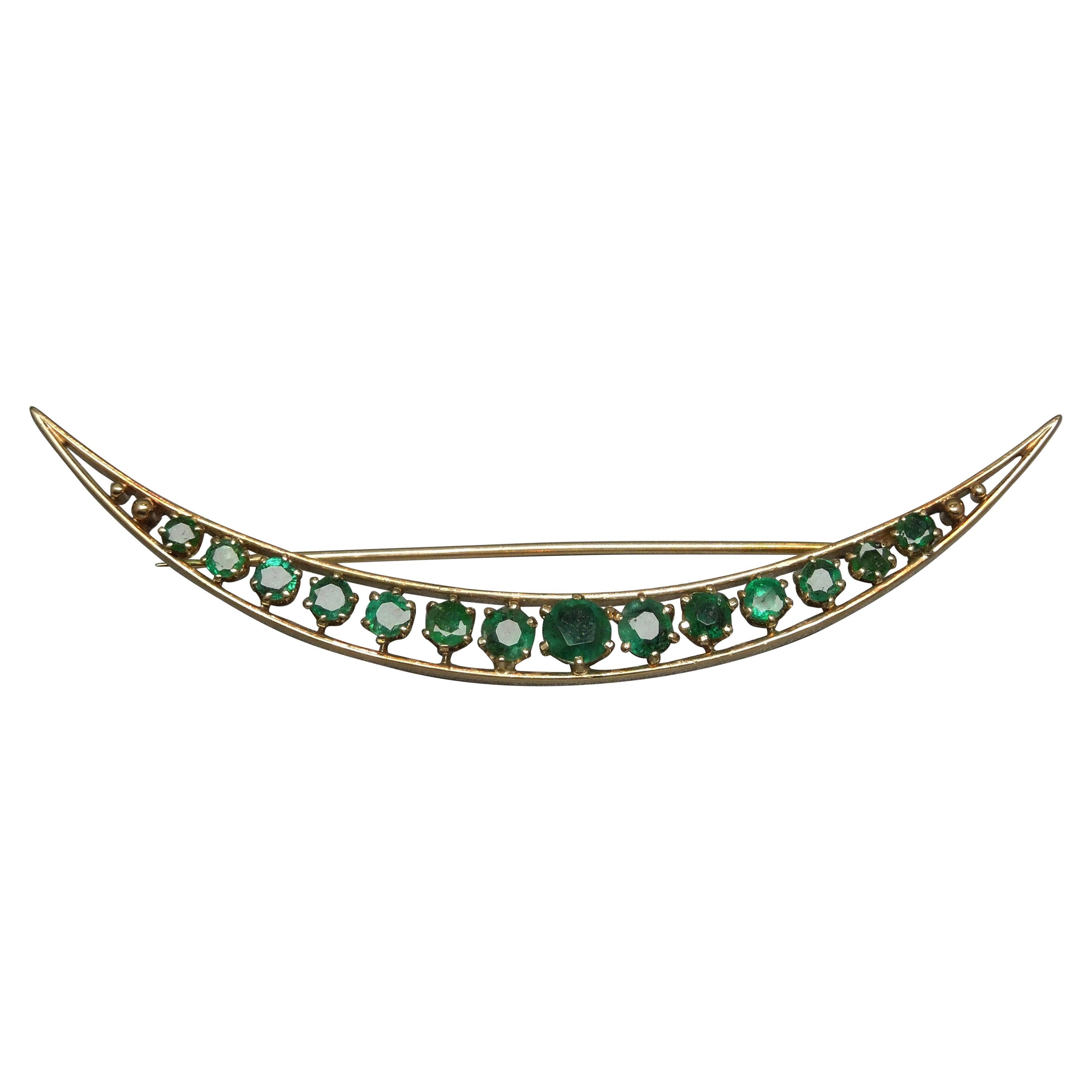 Victorian 4.50 Carat Emerald New Orleans Crescent Pin