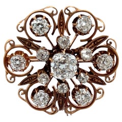 Victorian 4.50ctw Old Mine Cut Diamond 18 Karat Yellow Gold Pendant Brooch