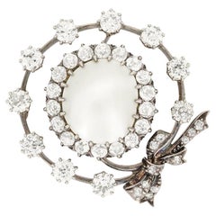 Antique Victorian 4.55ct Diamond and Pearl Brooch, c.1880s
