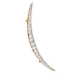 Broche victorienne en or jaune 14k et platine avec croissant et diamant de 4,60 carats
