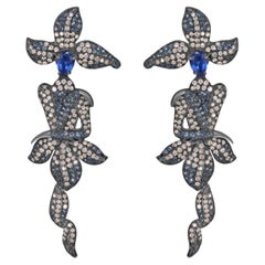Victorian 4.75 Cttw Natural Kyanite, Blue Sapphire/Diamond Earrings In 18K/SS