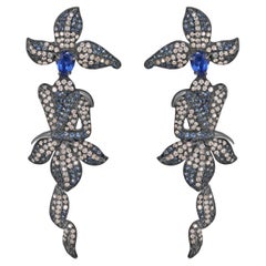 Victorienne 4.64Cttw. Boucles d'oreilles feuille de kyanite, diamant et saphir bleu 