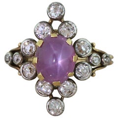 Antique Victorian 4.68 Carat Ceylon Purple Star Sapphire and Diamond Ring
