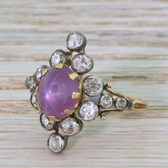 Victorian 4.68 Carat Ceylon Purple Star Sapphire and Diamond Ring