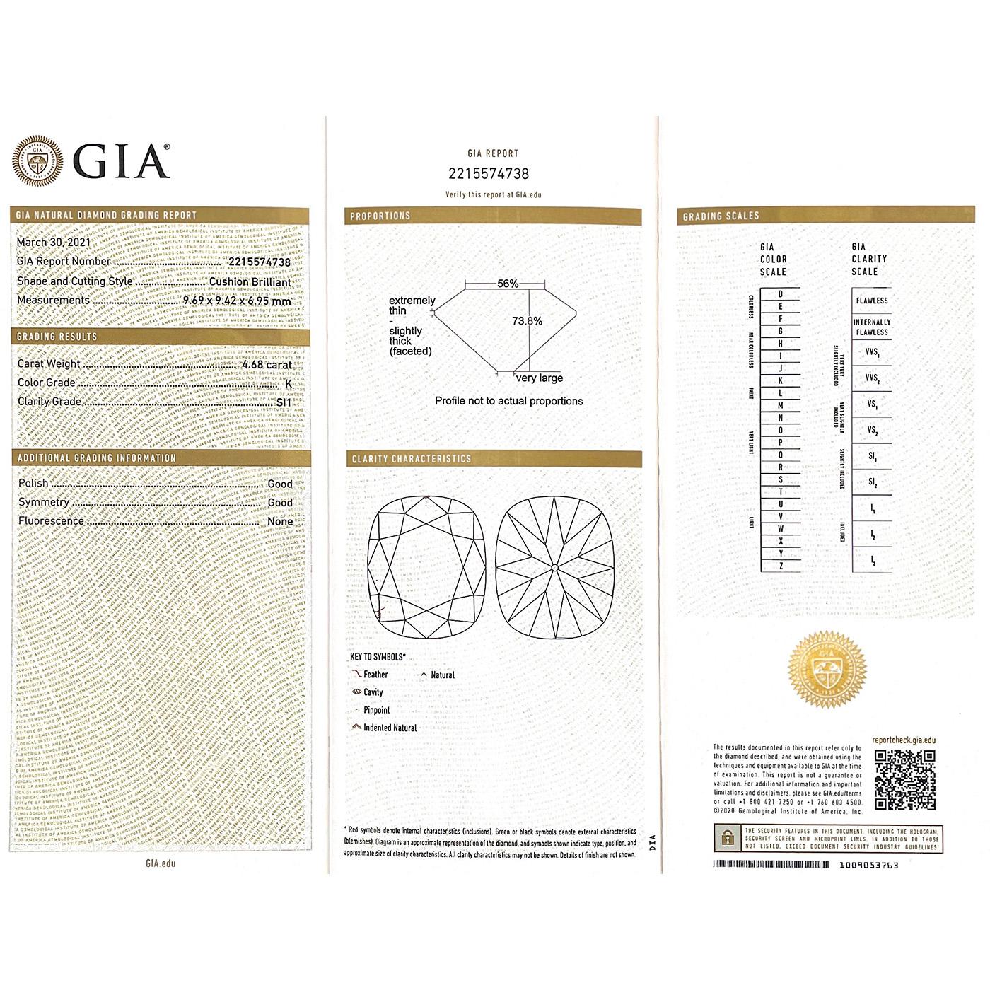 Bague de fiançailles victorienne avec diamant taille ancienne de 4,68 carats certifié GIA en vente 2