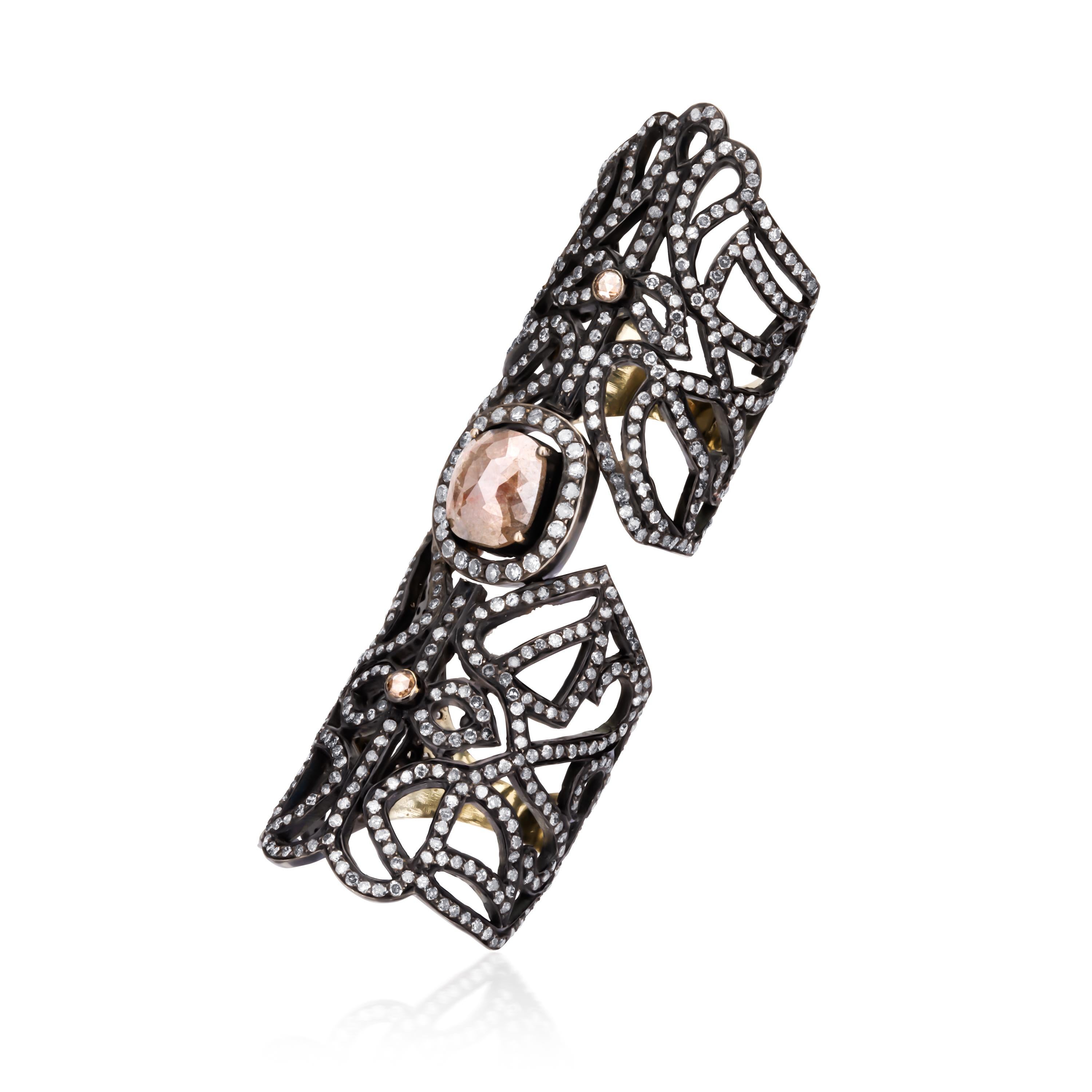 viktorianisch 4.69 Karat. T.W Diamant-Doppel Finger-Ring aus 18 Karat Gold, Sterlingsilber (Viktorianisch) im Angebot