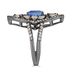 Victorian 4.75 Natural Tanzanite and Diamond Ring Size 7 In 18K/SS