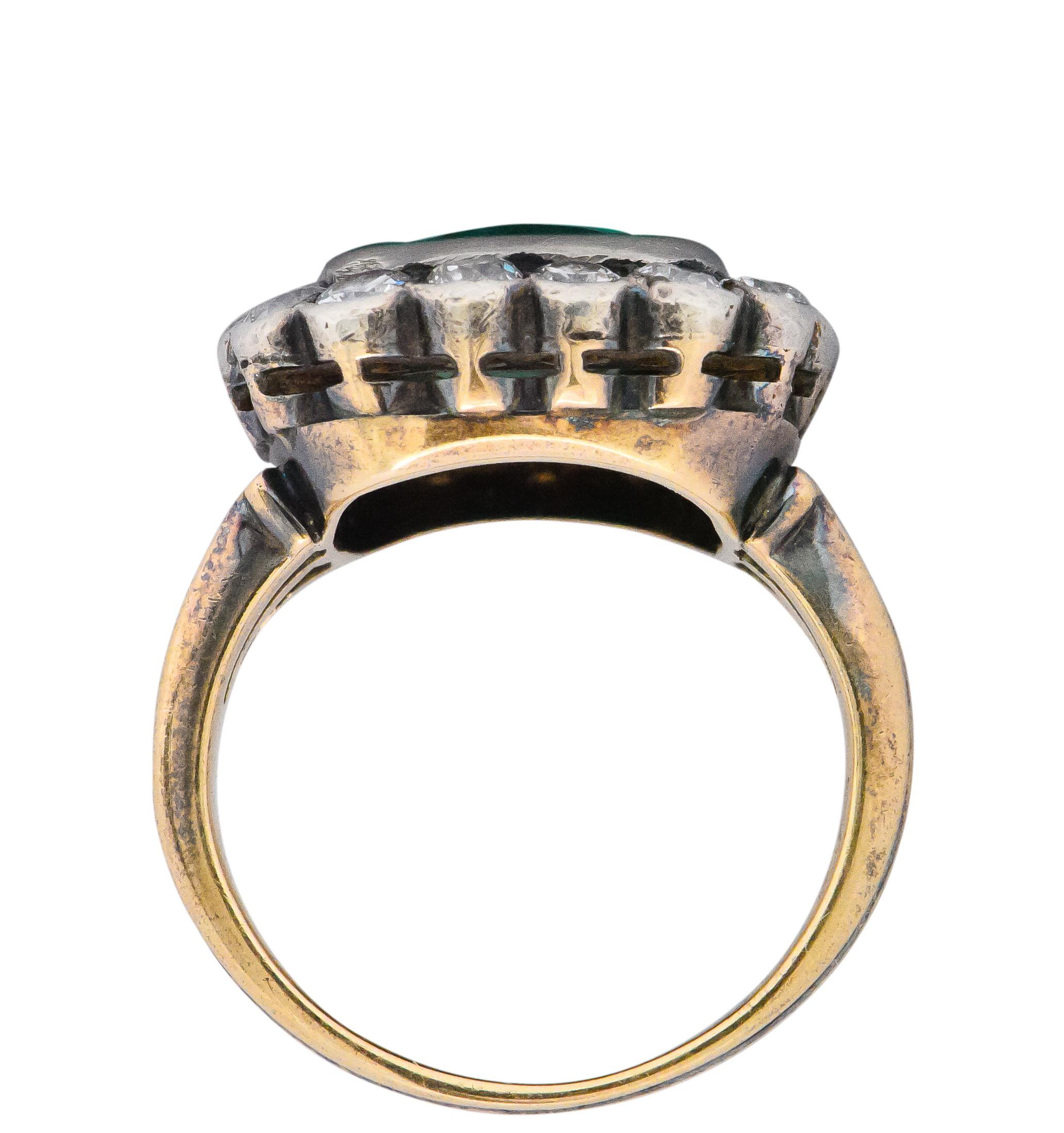 Women's or Men's Victorian 4.85 Carat Emerald Diamond Silver-Topped 14 Karat Gold Ring circa 1880