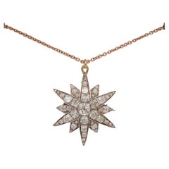 Victorian 4.90 CT Diamond Celestial Star Brooch Pendant