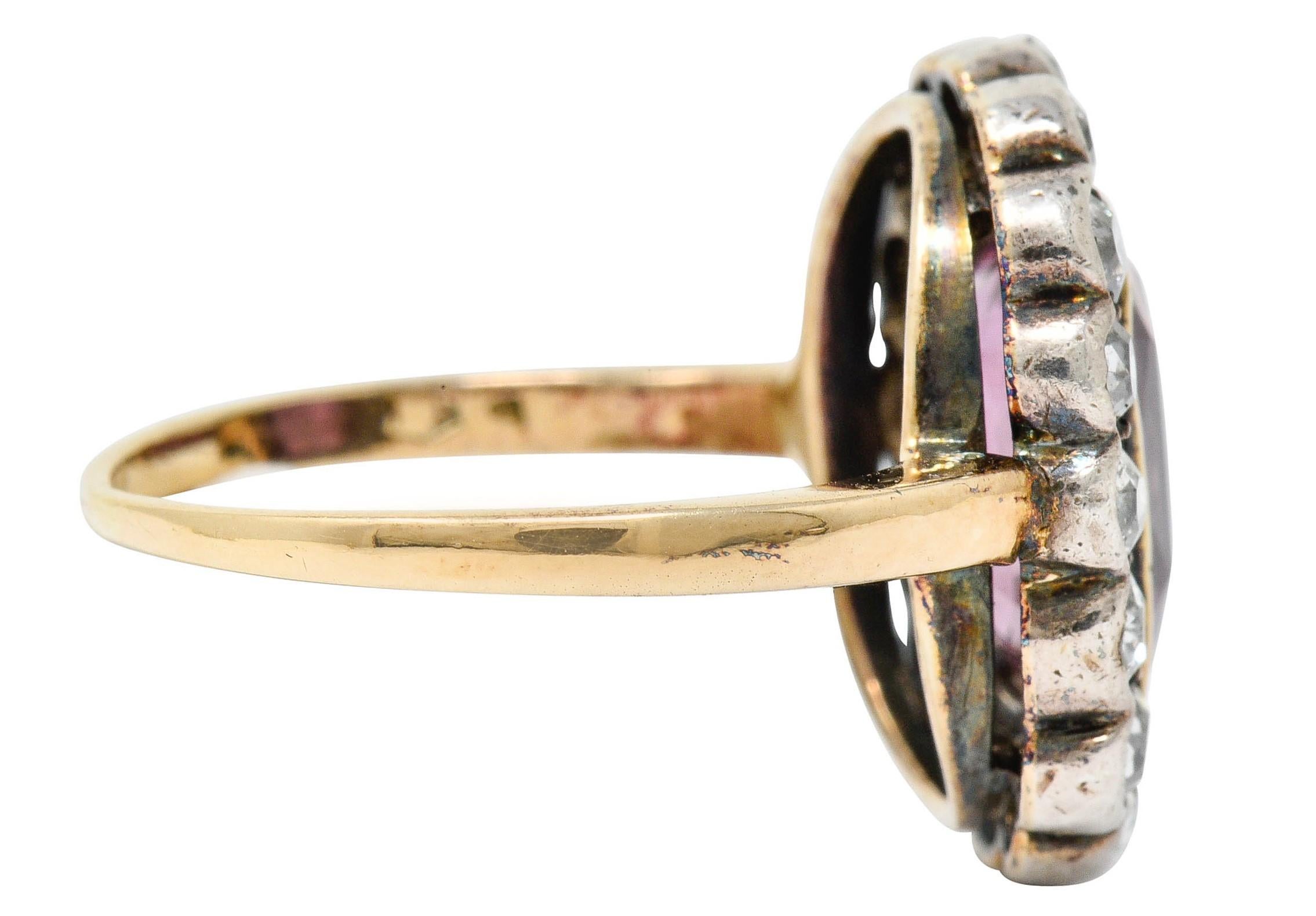 Cushion Cut Victorian 4.95 Carat Pink Sapphire Diamond Silver 14 Karat Gold Cluster Ring