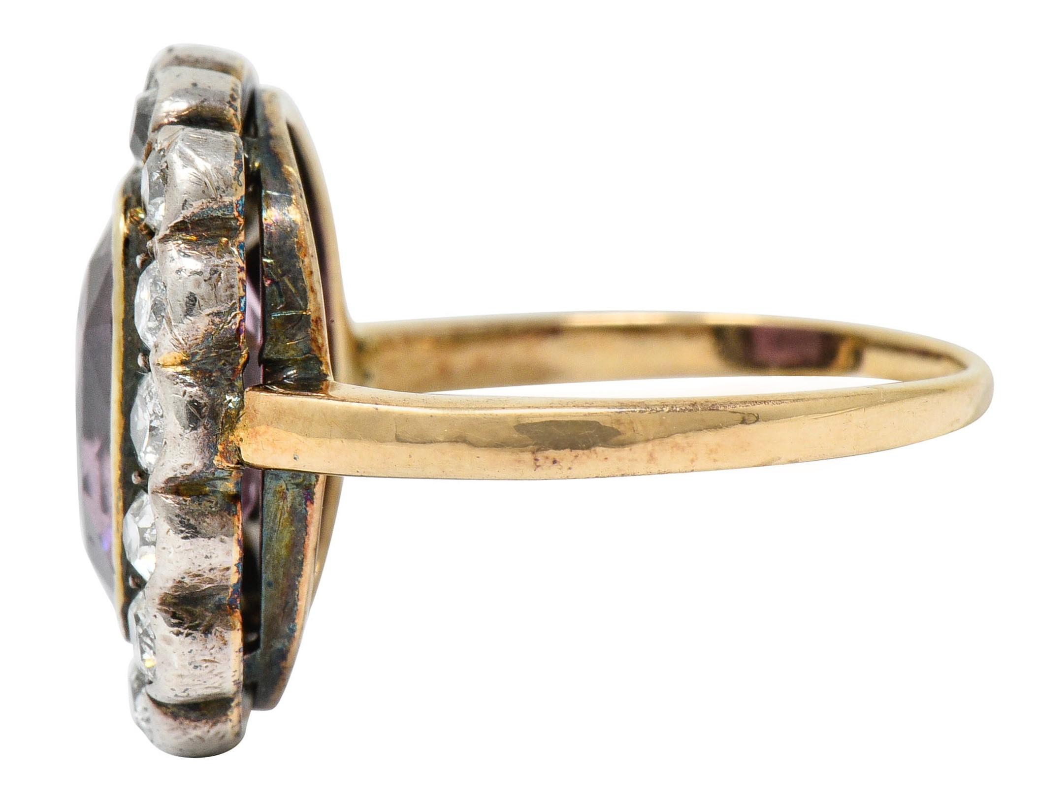 Women's or Men's Victorian 4.95 Carat Pink Sapphire Diamond Silver 14 Karat Gold Cluster Ring
