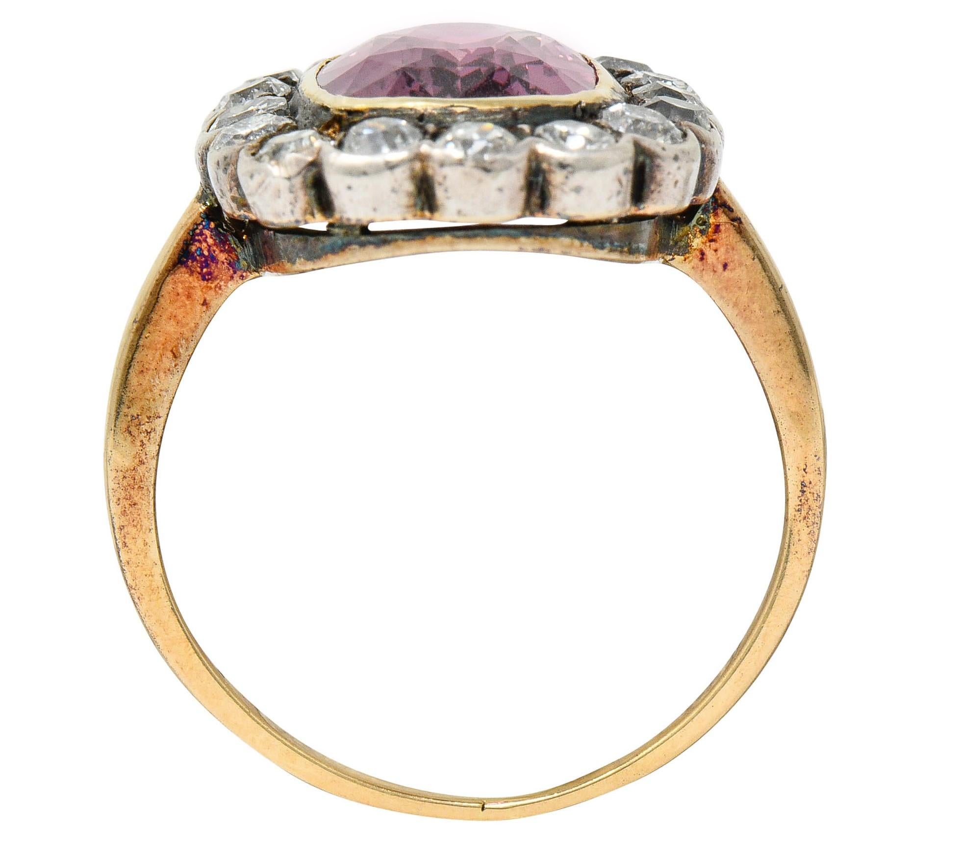 Victorian 4.95 Carat Pink Sapphire Diamond Silver 14 Karat Gold Cluster Ring 2
