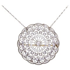 Antique Victorian 4.97 Carat Diamond Circular Platinum Pendant and Brooch