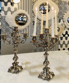 Victorian 5 Branch Silver Plated Candelabras, Pair