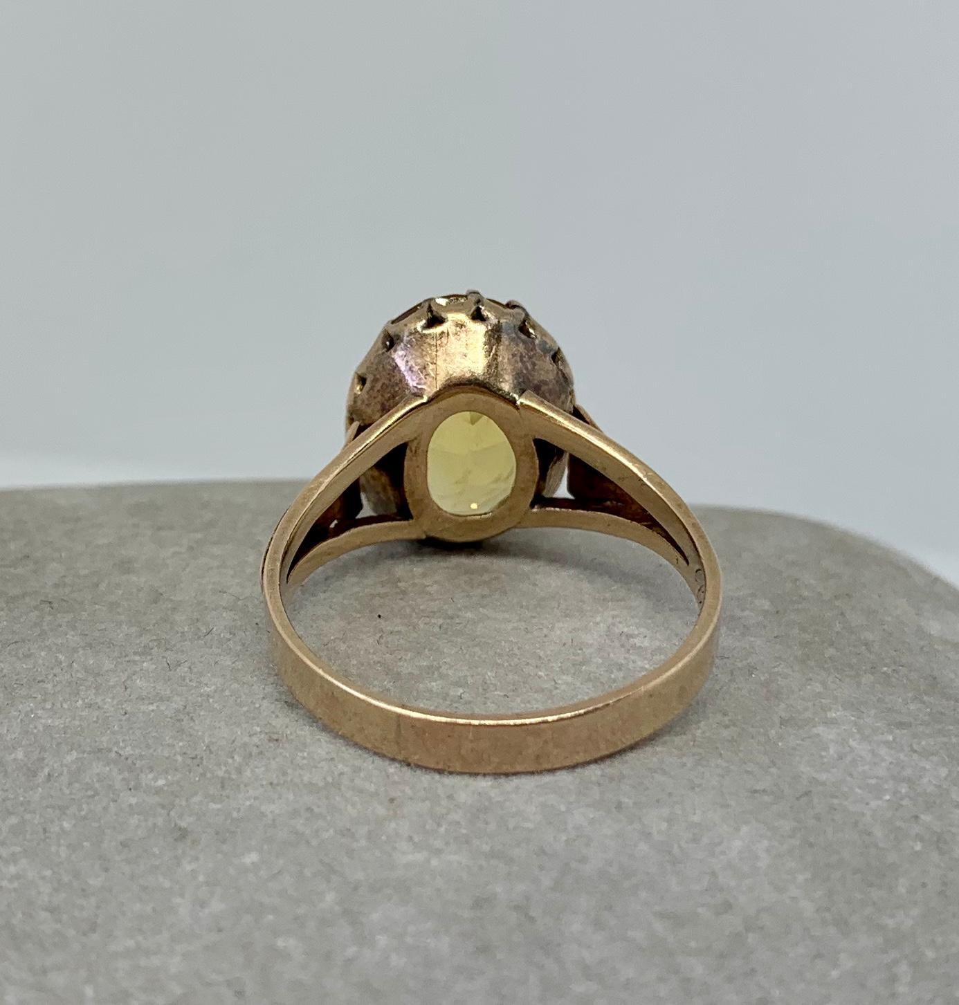 Victorian 5 Carat Citrine Ring Gold Antique Belle Epoque Engraved, 1850 For Sale 2