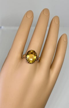 Victorian 5 Carat Citrine Ring Gold Antique Belle Epoque Engraved, 1850