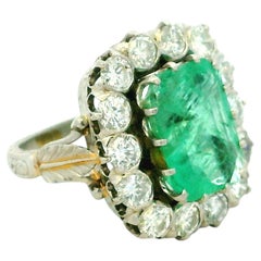 Victorian 5 Carat Emerald 2.10 Carat Diamond Platinum Cocktail Ring, Circa 1900